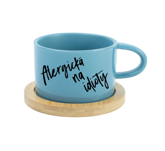ALERGICKÁ NA IDIOTY - modrý hrníček makronka 200 ml