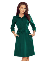 SANDY - Dámske rozšírené košeľové šaty v fľaškovo zelenej farbe 286-1