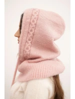 Dámska čiapka s kapucňou s pleteným vzorom s kravatou púdrovo ružová Dámska čiapka s kapucňou s pleteným vzorom s kravatou púdrovo ružová