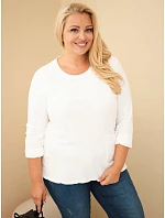 Dámská bavlněná mikina Plus Size s krajkovým pruhem a kapsou ecru