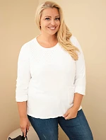 Dámská bavlněná mikina Plus Size s krajkovým pruhem a kapsou ecru