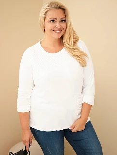 Dámská bavlněná mikina Plus Size s krajkovým pruhem a kapsou ecru