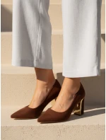 Dámske semišové lodičky na podpätku hnedej farby FashionStreet ZY1396