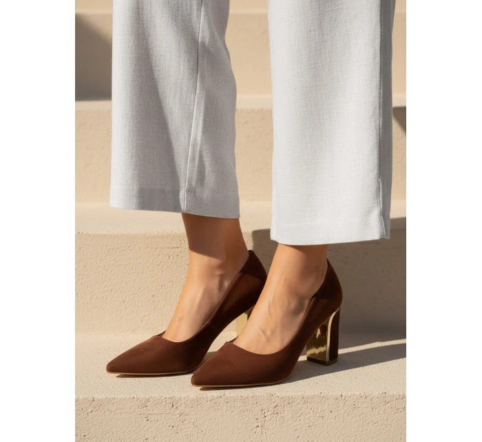 Dámske semišové lodičky na podpätku hnedej farby FashionStreet ZY1396