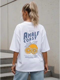 Dámske tričko oversize s potlačou na chrbte, biele, FashionStreet NX9501RY