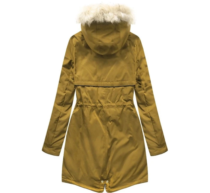 Žltá dámska zimná bunda s podšívkou z machovej kožušiny (b2623) Žltá dámska zimná bunda s podšívkou z machovej kožušiny (b2623)