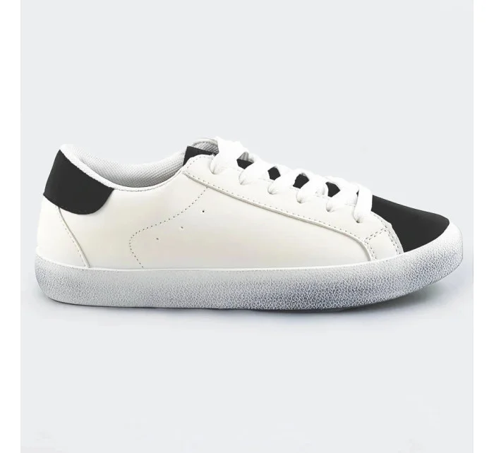 Dvojfarebné bielo-čierne dámske šnurovacie trampky (6340)