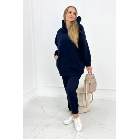 Zateplený set s mikinou s kapucňou tmavo modrý