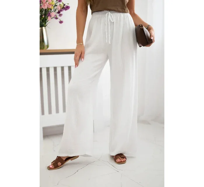 Mušelínové kalhoty se širokou nohavicí bílý