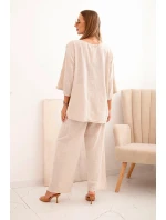 Dámský komplet z model 21193162 blůza s náhrdelníkem a kalhoty béžový - K-Fashion Dámský komplet z model 21193162 blůza s náhrdelníkem a kalhoty béžový - K-Fashion