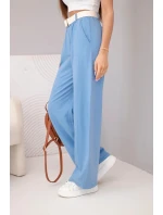 Dámské bavlněné kalhoty s širokou nohavicí a páskem model 22025312 - K-Fashion