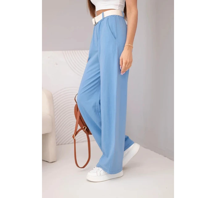 Dámské bavlněné kalhoty s širokou nohavicí a páskem model 22025312 - K-Fashion