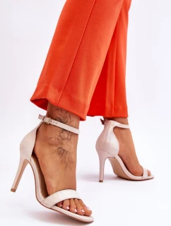 Modne Sandałki Szpilki Holograficzne Beżowe Rayden