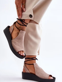 Zazoo 2743 Zamszowe Sandały Na Koturnie Beżowe