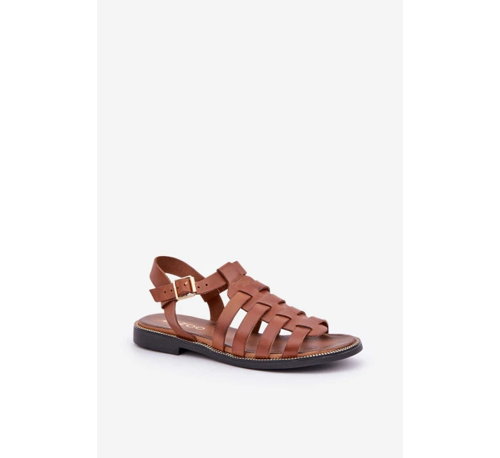 Kožené sandály na plochém podpatku Zazoo model 21682338 Camel - Boto Kožené sandály na plochém podpatku Zazoo model 21682338 Camel - Boto