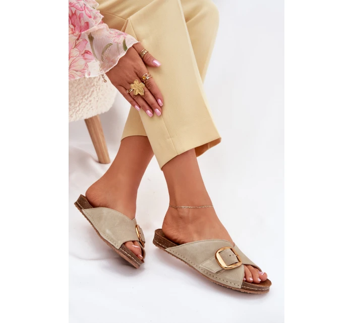 Kožené Pantofle Se Zlatou  Pistácie model 21702507 - Maciejka