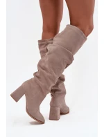 Marszczone Kozaki Z Naturalnego Zamszu Na Słupku Ocieplane Zazoo 4228 Beżowe