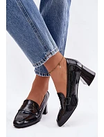 Kožené Lakované Dámské Lodičky na Podpatku Vinceza 18119 Černé