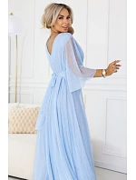 Dlhé trblietavé plus size šaty 654-3 modré - Numoco