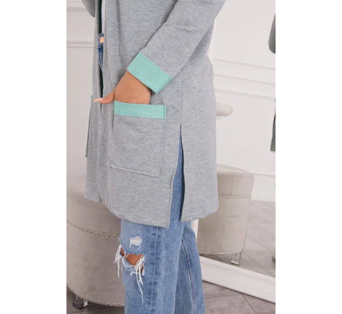 Dvojfarebná pláštenka s kapucňou mätová+sivá