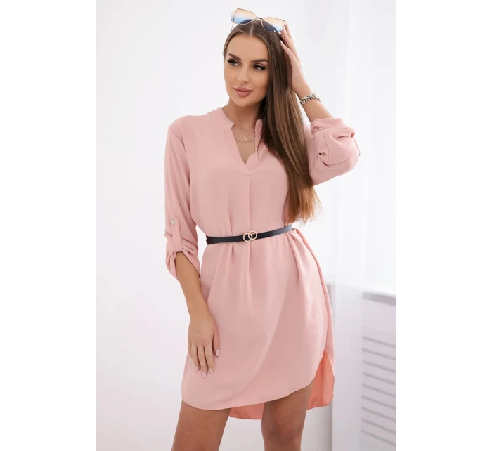 Šaty s dlhším chrbtom a pásom púdrovo ružové Šaty s dlhším chrbtom a pásom púdrovo ružové