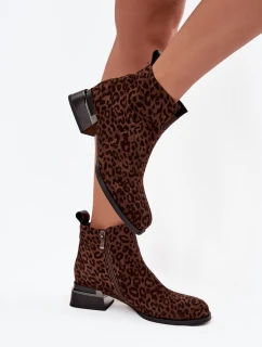 Dámske členkové topánky z prírodného semišu - hnedé (panther)