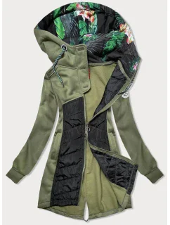 Dámska dlhá mikina na zips v khaki farbe (AMG-819)