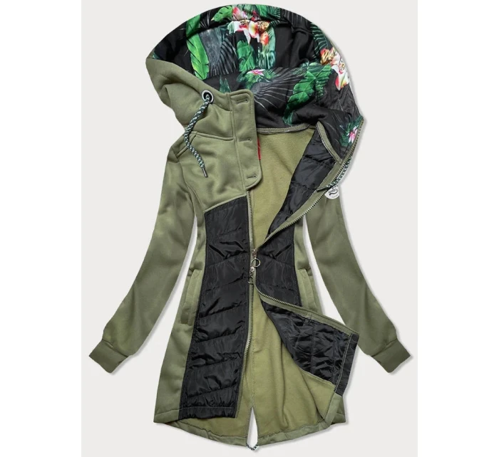 Dlouhá rozepínací dámská mikina v khaki barvě model 15819863 - LHD Dlouhá rozepínací dámská mikina v khaki barvě model 15819863 - LHD