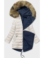 Dámska obojstranná zimná bunda tmavomodrá a béžová (2M-21508)