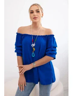 Španielska blúzka s ozdobnými rukávmi chrpovo modrá