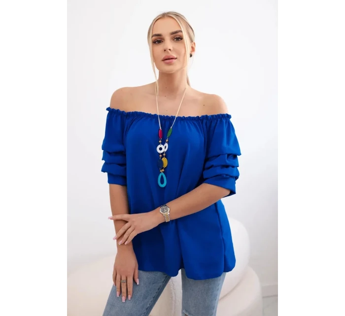 Španielska blúzka s ozdobnými rukávmi chrpovo modrá