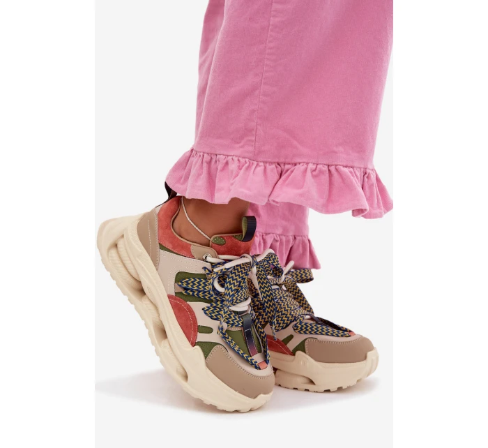 Kožené dámské tenisky na platformě D&A CR61-3133 Béžové