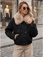 Dámska zimná semišová bunda s kožušinou, čierna, FashionStreet TY5695 Dámska zimná semišová bunda s kožušinou, čierna, FashionStreet TY5695