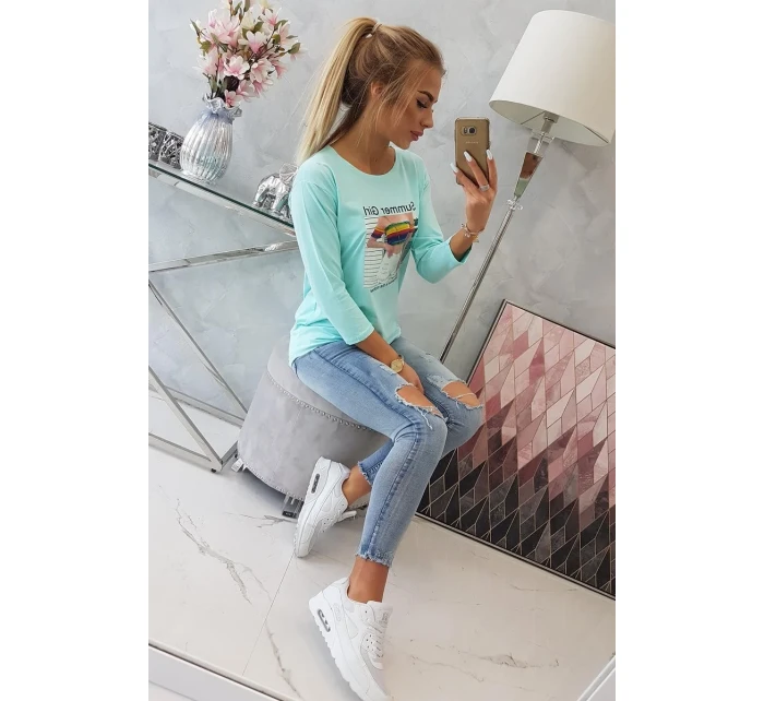 Halenka s potiskem Summer Girl v mátové barvě