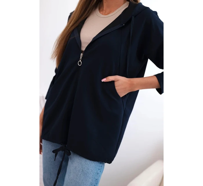 Dámská mikina s kapucí a šňůrkou dole tmavě modrá