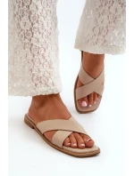 Klapki Damskie Na Płaskim Obcasie Z Eko Skóry S.Barski KV27-002 Beżowe