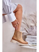 Wsuwane Botki Damskie Na Płaskim Obcasie Skórzane Lewski 3611 Brązowe