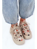 Skórzane Sneakersy Na Platformie Maciejka 06891-18 Beżowe