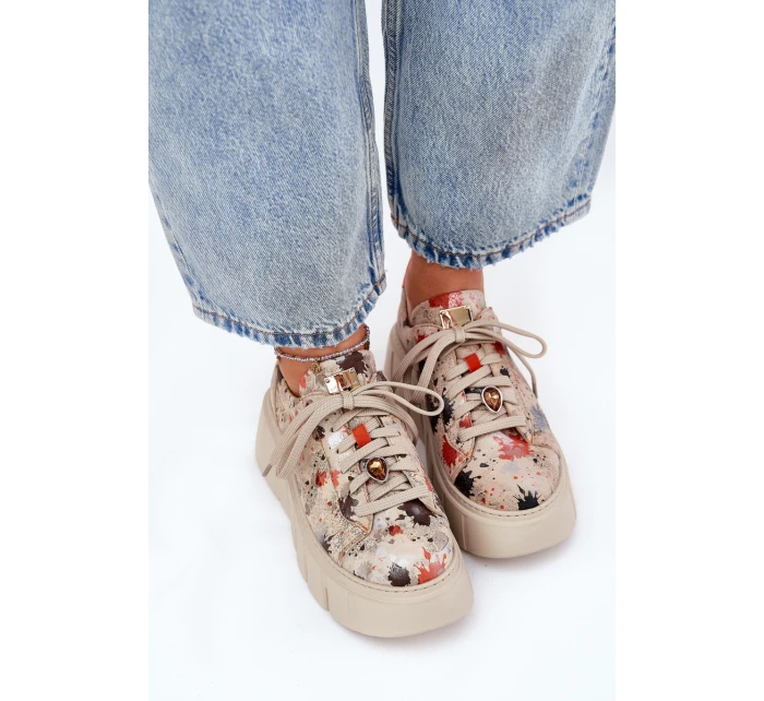 Skórzane Sneakersy Na Platformie Maciejka 06891-18 Beżowe