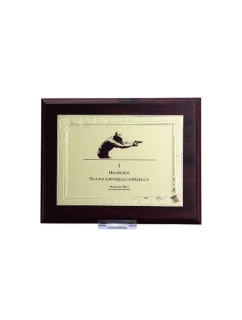 Plastový diplom s vygravírovaným kovovým štítkom