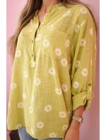 model 20949139 dámská halenka s květinovým vzorem, dlouhými rukávy a knoflíky kiwi - K-Fashion