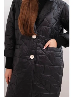 Dámska prešívaná bunda Plus Size s ozdobnými gombíkmi a golierom Black