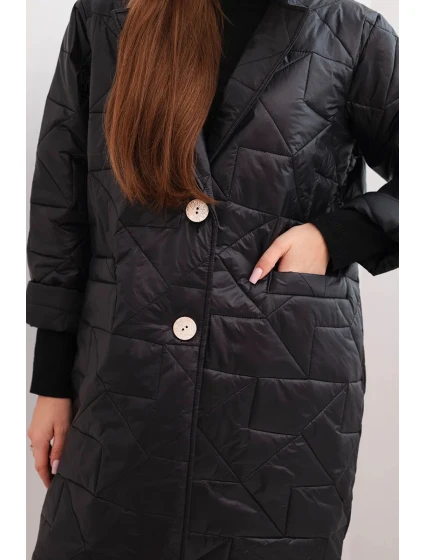 Dámska prešívaná bunda Plus Size s ozdobnými gombíkmi a golierom Black