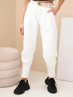 Dámske bavlnené nohavice s vysokým pásom a opaskom ecru