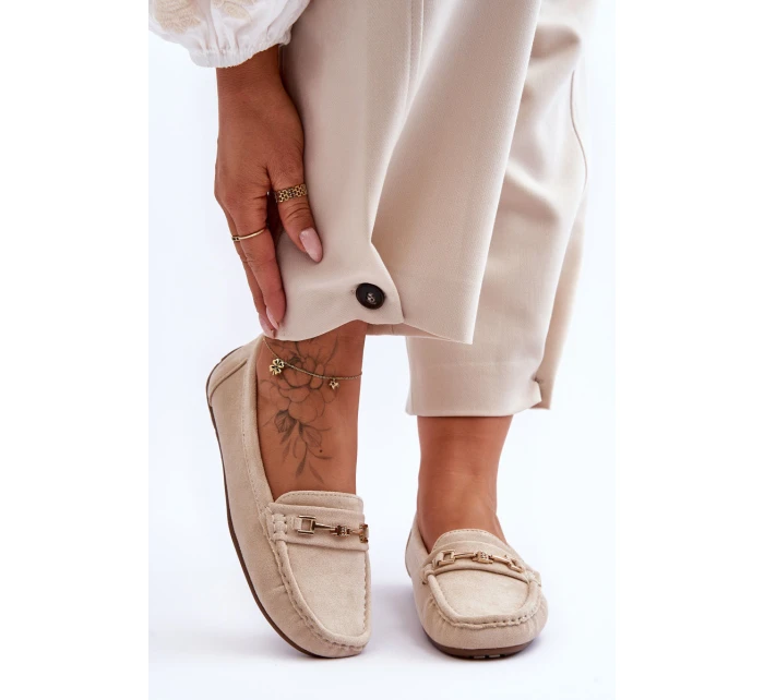Damskie Klasyczne Zamszowe Mokasyny Beżowe Corinell