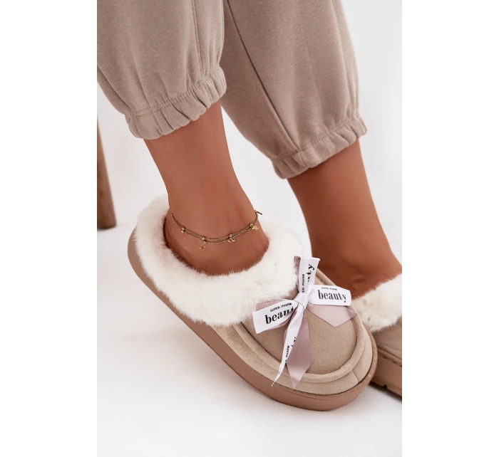 Kapcie Damskie Z Futerkiem I Kokardką Beżowe Fenella Kapcie Damskie Z Futerkiem I Kokardką Beżowe Fenella