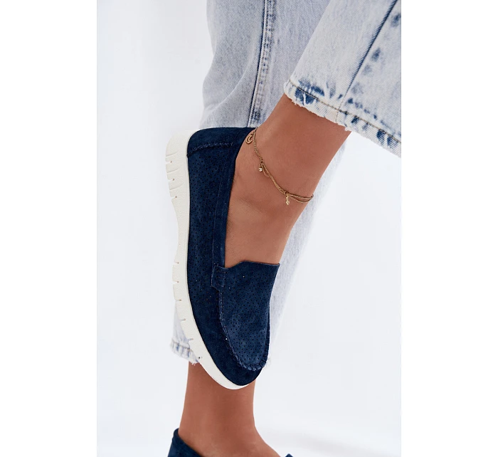 Dámské mokasíny z přírodního semiše Vinceza 95360 tmavě modré