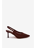 Dámské otevřené sandály na podpatku z imitace semiše Čokoládové model 22125733 - Boto