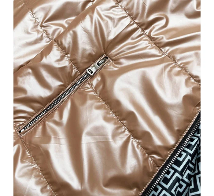 Svetlo hnedá dámska obojstranná bunda s kapucňou (B9793-46)