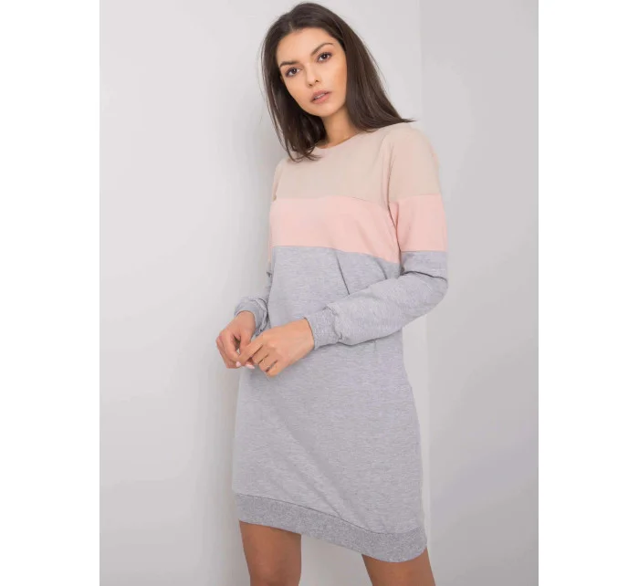 Béžová/ružová/sivá trojfarebná dámska dlhá mikina s vreckami (5869) Béžová/ružová/sivá trojfarebná dámska dlhá mikina s vreckami (5869)